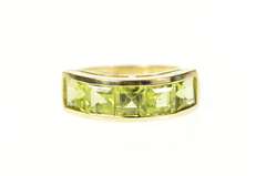 10K Yellow Gold Five Stone Princess Square Peridot Band Ring