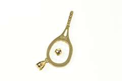 14K Yellow Gold 3D Tennis Racket Ornate Articulated Diamond Pendant