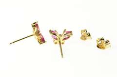 14K Yellow Gold Marquise Ruby Diamond Butterfly Stud Earrings