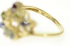 14K Yellow Gold 1960's Retro Ornate Marquise Gemstone Cluster Ring