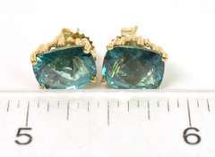 Bold Teal Topaz Earrings in 14KT Yellow Gold
