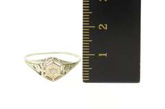 10K White Gold Art Deco Diamond Filigree Promise Engagement Ring