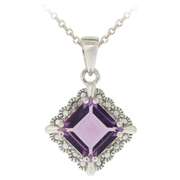 Sterling Silver 2.35ct Amethyst & Diamond Accent Diamond Shape Necklace