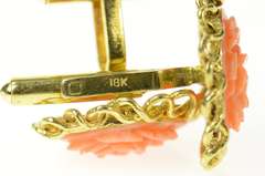 14K Yellow Gold Carved Coral Flower Rose Retro Ornate Cuff Links