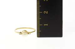 10K Yellow Gold Classic Pearl Diamond Accent Statement Ring