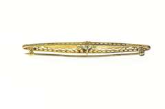 14K Yellow Gold 0.45 Ct Art Deco Diamond Filigree Bar Pin/Brooch
