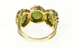 14K Yellow Gold Retro Three Stone Nephrite Cabochon Ornate Ring