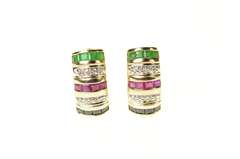 14K Yellow Gold Curved Emerald Ruby Sapphire French Clip Earrings