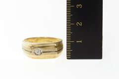 10K Yellow Gold Men's Retro Diamond Grooved Squared Wedding Ring