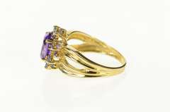 10K Yellow Gold Oval Amethyst Tanzanite Halo Statement Ring