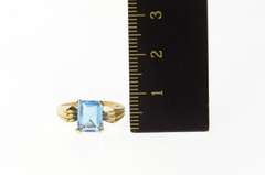 10K Yellow Gold Emerald Cut Blue Topaz Solitaire Statement Ring