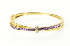 18K Yellow Gold Guy Laroche Amethyst Diamond Bangle Bracelet