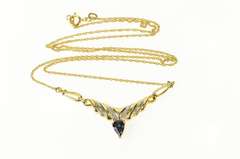 14K Yellow Gold Pear Sapphire Diamond Chevron Chain Necklace