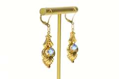 14K Yellow Gold 1930's Art Deco Ornate Sim. Topaz Dangle Earrings