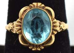 Vintage Blue Crystal Ring in Yellow Gold