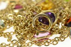 14K Yellow Gold By the Yard Garnet Topaz Amethyst Chain Necklace