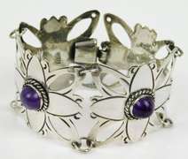 Early Wide Mexican Silver Amethyst Bracelet