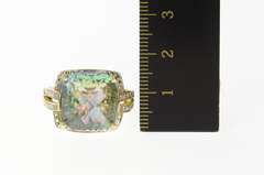 14K Yellow Gold Cushion Mystic Topaz Diamond Halo Cocktail Ring