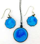 Early Sterling Enameled St. Christopher Necklace & Earrings