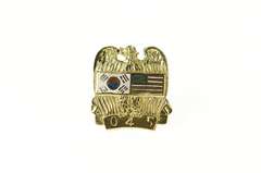 14K Yellow Gold Enamel Korean War Eagle Flag Lapel Pin/Brooch