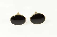 14K Yellow Gold Oval Black Onyx Classic Retro Cuff Links