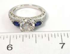 Sterling Silver CZ Cocktail Ring With Blue Stone