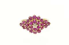 10K Yellow Gold Ornate Natural Ruby Cluster Diamond Accent Ring