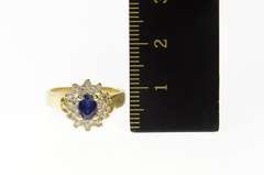 10K Yellow Gold 0.65 Ctw Oval Sapphire Diamond Cluster Halo Ring