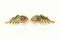 14K Yellow Gold Puffy Diamond Inset Swirl Statement Curvy Earrings