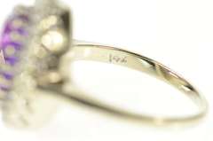 14K White Gold Oval Amethyst Diamond Halo Cocktail Ring