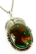 Signed JB Navajo Sterling Turquoise Pendant & Chain