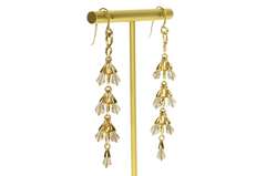 18K Yellow Gold Ornate Smoky Quartz Fringe Dangle Hook Earrings