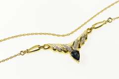 14K Yellow Gold Pear Sapphire Diamond Chevron Chain Necklace