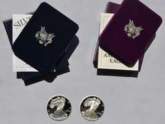 1987 S & 1998 Silver Eagles With Box Paper