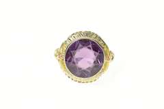 10K Yellow Gold Syn. Amethyst Ornate Art Deco Filigree Ring