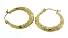 Great Yellow Gold Round Diamond Cut Hoop Earrings