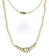 White Fresh Water Pearl Necklace w Gold Heart Center