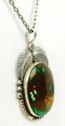 Signed JB Navajo Sterling Turquoise Pendant & Chain