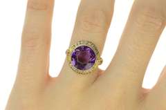10K Yellow Gold Syn. Amethyst Ornate Art Deco Filigree Ring