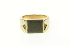10K Yellow Gold Retro Squared Nephrite Emerald Statement Ring