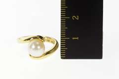 14K Yellow Gold Pearl Wavy Bypass Swirl Statement Ring