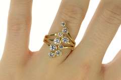 14K Yellow Gold Geometric Staggered Cubic Zirconia Statement Ring