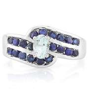 SUPERB ! AQUAMARINE (22 PCS) GENUINE SAPPHIRE 925 STERLING SILVER RING