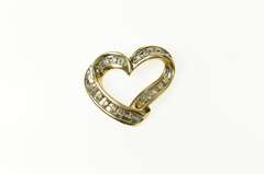 10K Yellow Gold Classic Diamond Curvy Channel Heart Love Pendant