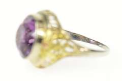 10K Yellow Gold Syn. Amethyst Ornate Art Deco Filigree Ring