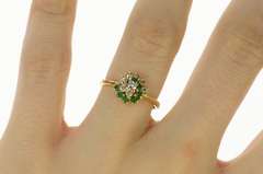 14K Yellow Gold Retro 1950's Diamond Emerald Swirl Ring