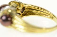 14K Yellow Gold Three Stone Burgundy Pearl Diamond Statement Ring