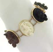 Memorable Seven Oval Shaped Bezel Set Lava Stones & Shell Cameos Bracelet