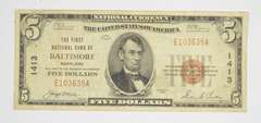 1929 $5 Baltimore, Maryland United States National Currency