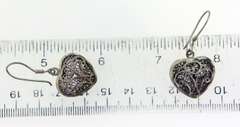 Vintage Sterling Silver Filigree Heart Dangle Earrings